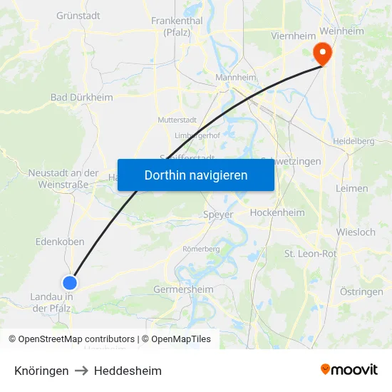 Knöringen to Heddesheim map