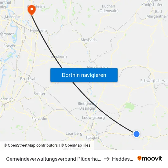 Gemeindeverwaltungsverband Plüderhausen-Urbach to Heddesheim map