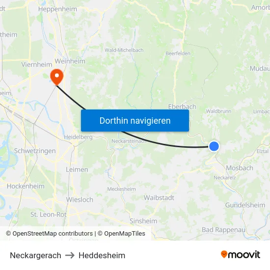 Neckargerach to Heddesheim map