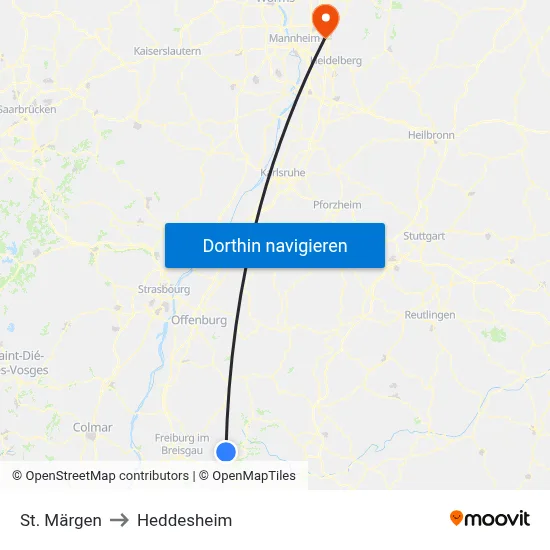 St. Märgen to Heddesheim map