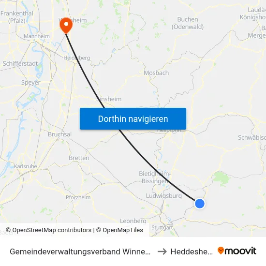 Gemeindeverwaltungsverband Winnenden to Heddesheim map