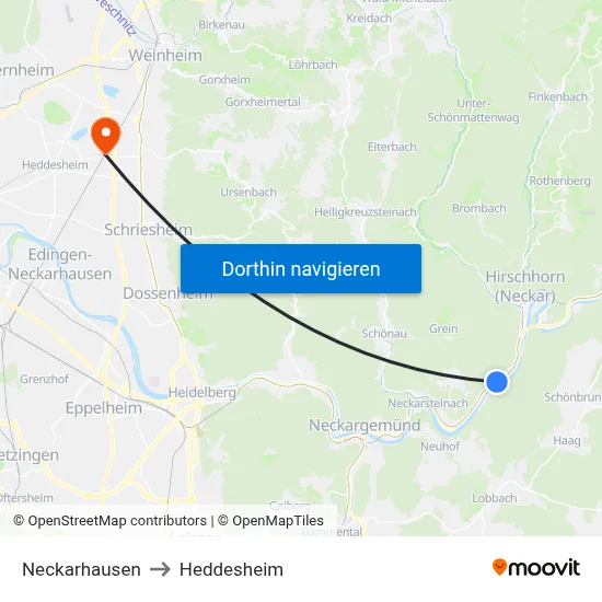 Neckarhausen to Heddesheim map