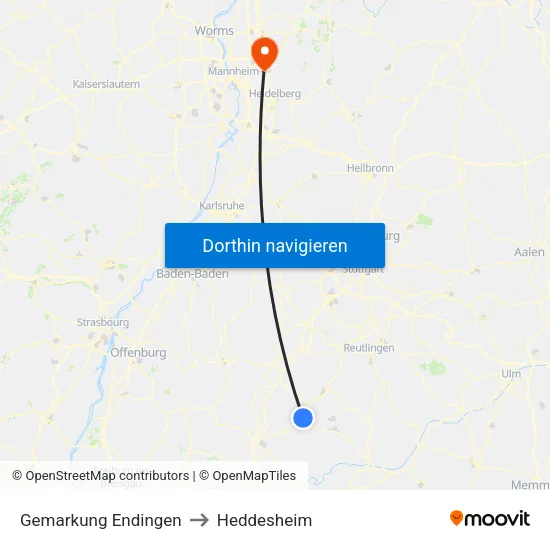 Gemarkung Endingen to Heddesheim map