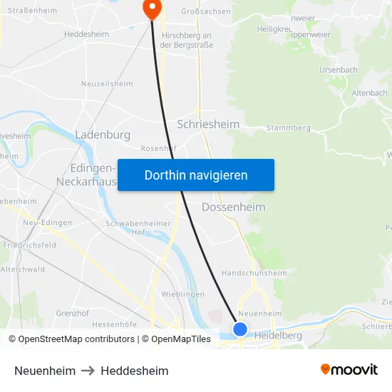 Neuenheim to Heddesheim map