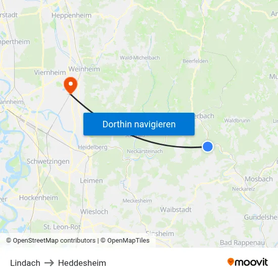 Lindach to Heddesheim map