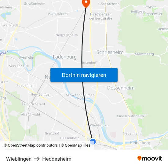 Wieblingen to Heddesheim map