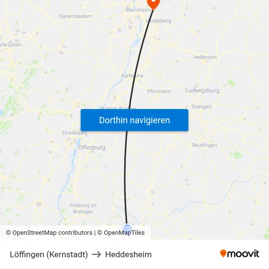 Löffingen (Kernstadt) to Heddesheim map