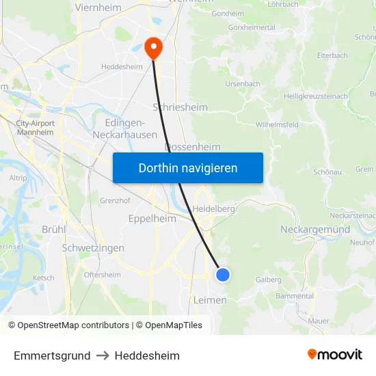 Emmertsgrund to Heddesheim map