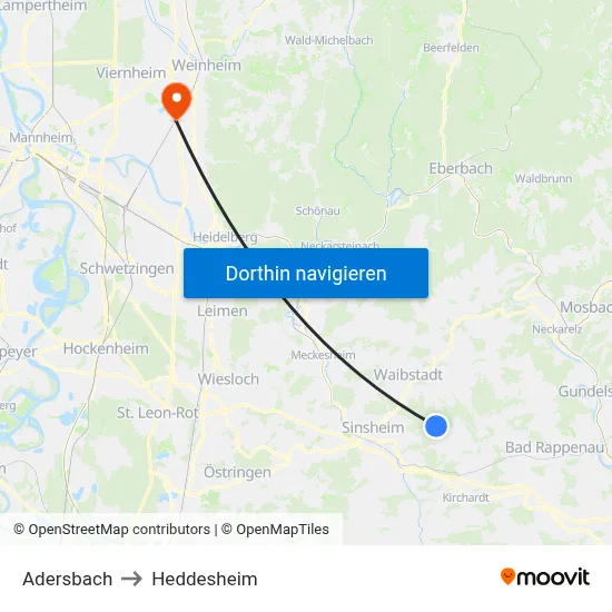 Adersbach to Heddesheim map