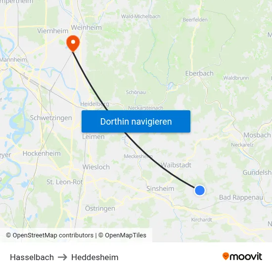Hasselbach to Heddesheim map