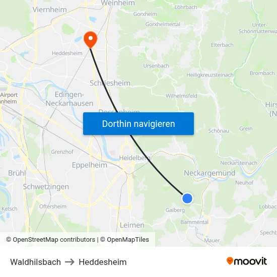 Waldhilsbach to Heddesheim map
