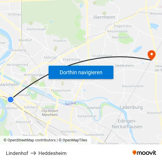 Lindenhof to Heddesheim map