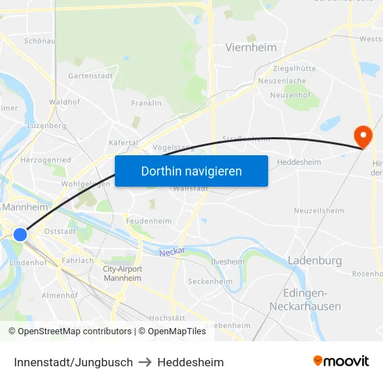 Innenstadt/Jungbusch to Heddesheim map