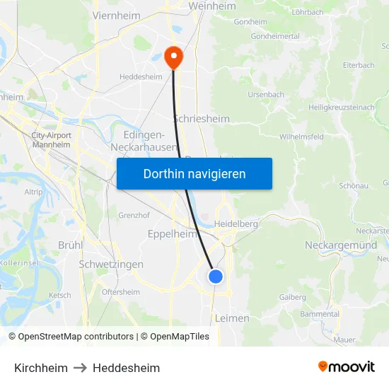Kirchheim to Heddesheim map