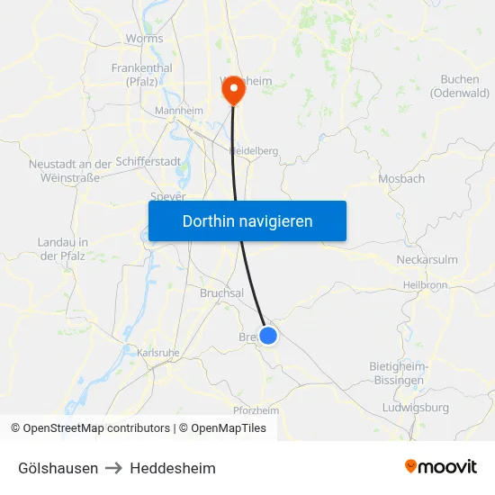 Gölshausen to Heddesheim map