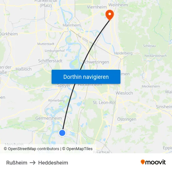 Rußheim to Heddesheim map