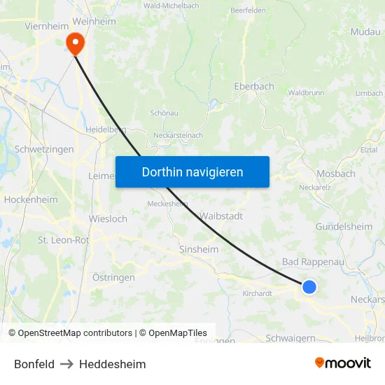 Bonfeld to Heddesheim map