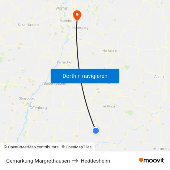Gemarkung Margrethausen to Heddesheim map