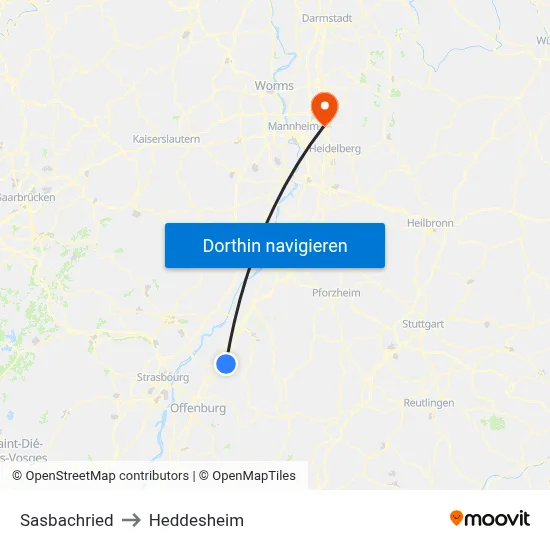 Sasbachried to Heddesheim map