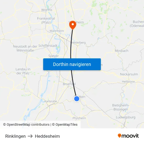 Rinklingen to Heddesheim map