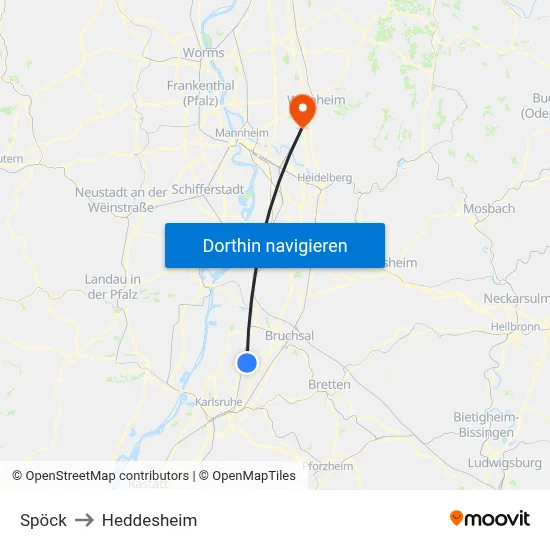 Spöck to Heddesheim map