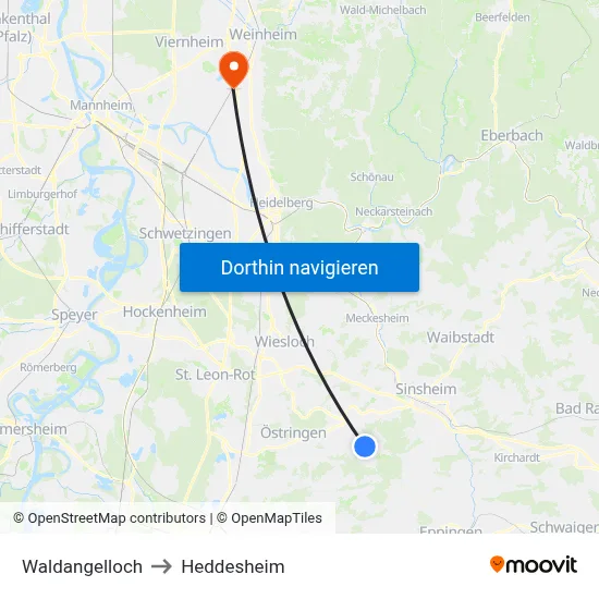 Waldangelloch to Heddesheim map