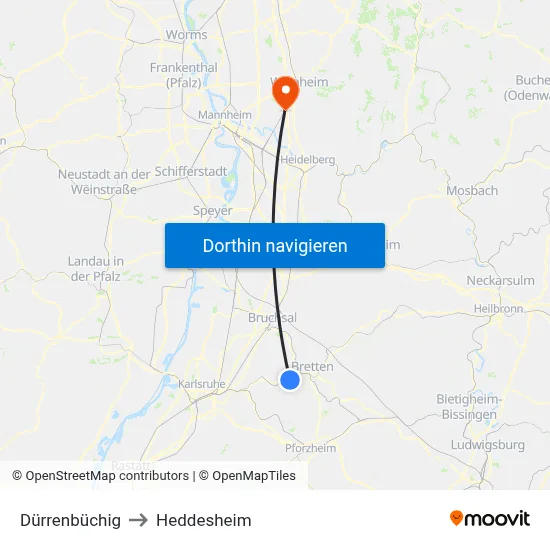 Dürrenbüchig to Heddesheim map