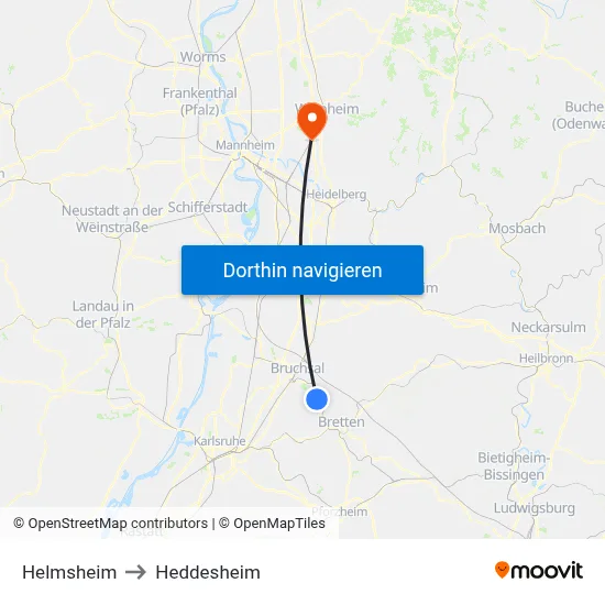 Helmsheim to Heddesheim map
