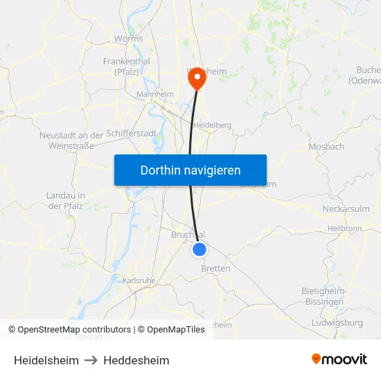 Heidelsheim to Heddesheim map