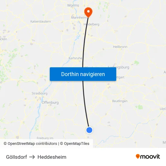 Göllsdorf to Heddesheim map