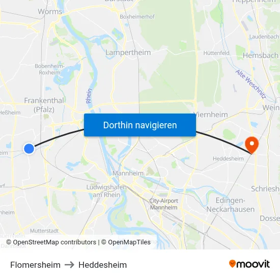 Flomersheim to Heddesheim map