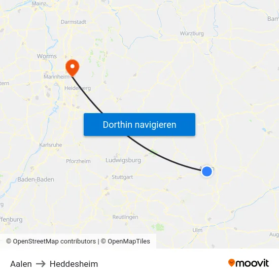 Aalen to Heddesheim map