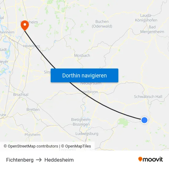 Fichtenberg to Heddesheim map
