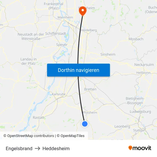 Engelsbrand to Heddesheim map