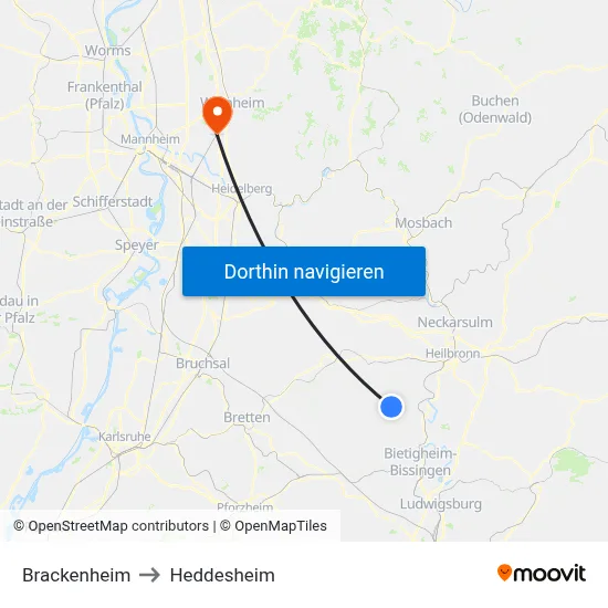 Brackenheim to Heddesheim map