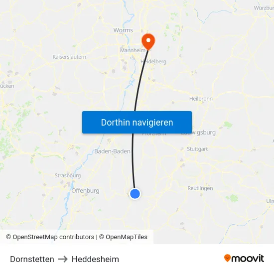 Dornstetten to Heddesheim map
