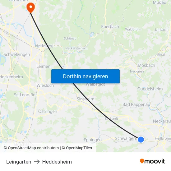 Leingarten to Heddesheim map
