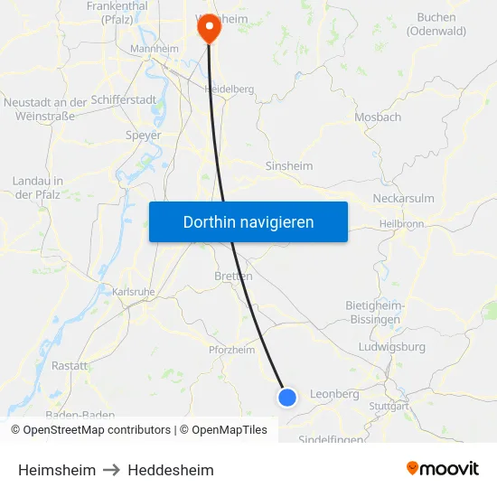 Heimsheim to Heddesheim map