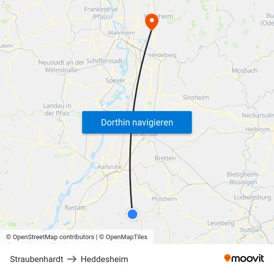 Straubenhardt to Heddesheim map