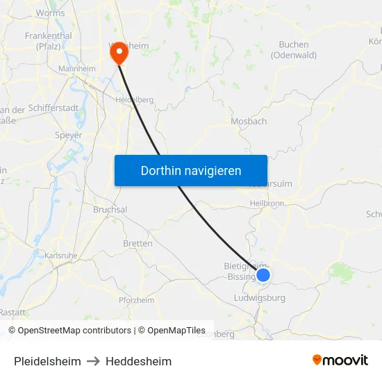 Pleidelsheim to Heddesheim map