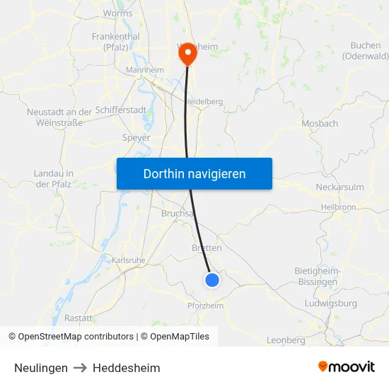 Neulingen to Heddesheim map