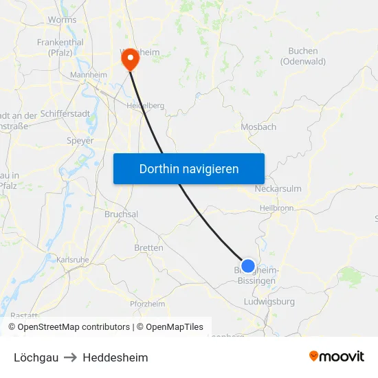 Löchgau to Heddesheim map