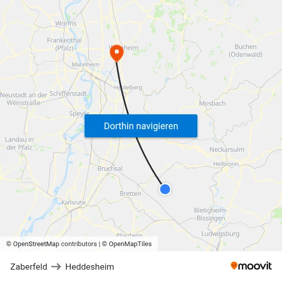 Zaberfeld to Heddesheim map