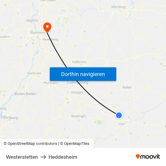 Westerstetten to Heddesheim map