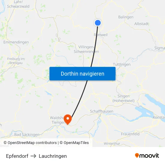 Epfendorf to Lauchringen map