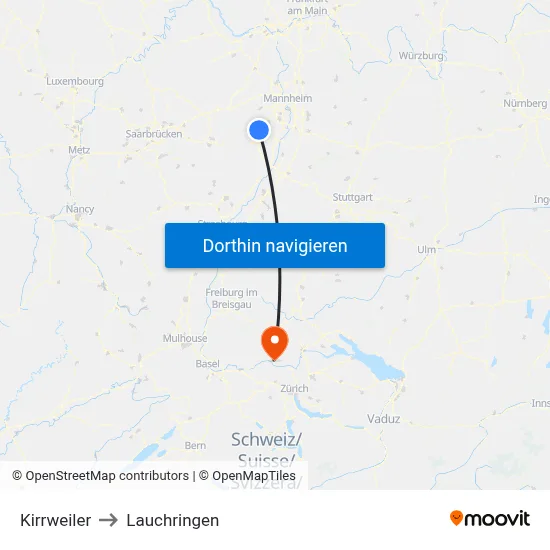 Kirrweiler to Lauchringen map