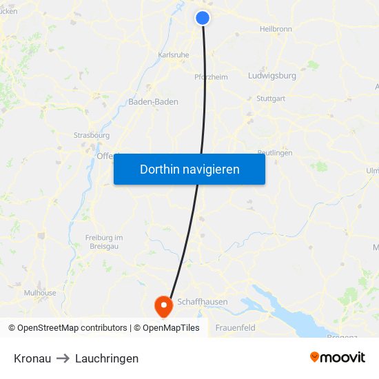 Kronau to Lauchringen map