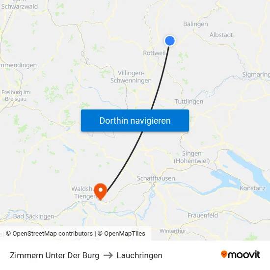 Zimmern Unter Der Burg to Lauchringen map