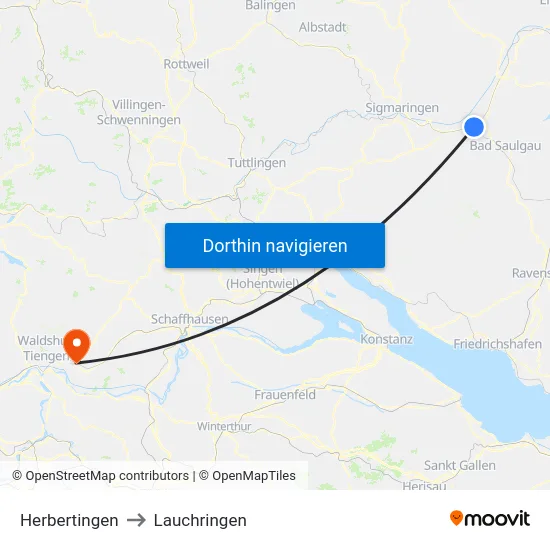 Herbertingen to Lauchringen map