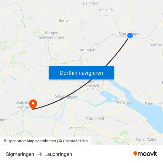 Sigmaringen to Lauchringen map